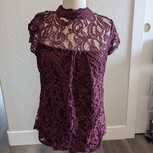 Brand New Size XL Heart Soul Burgundy Lace Blouse